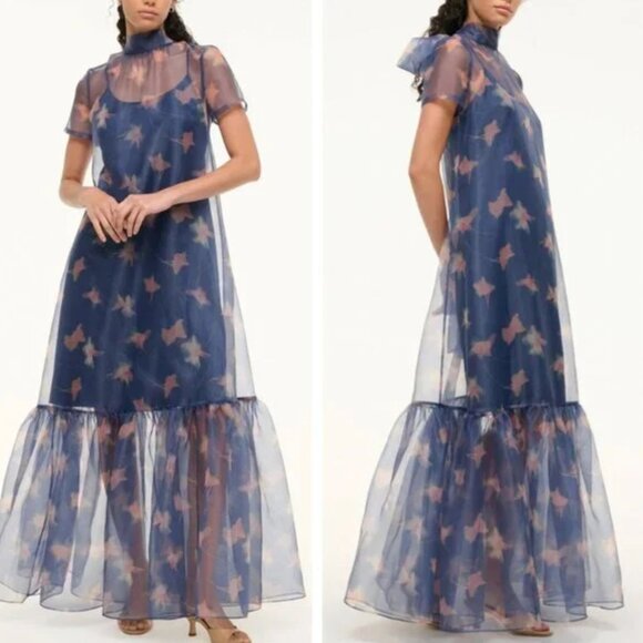 BEST STAUD Calluna Maxi Dress Gown Large Botanical Navy Floral Blue Cocktail Par - Picture 1 of 9